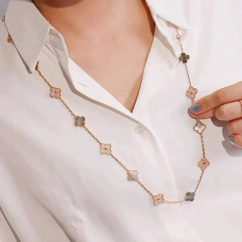 [Eterna Jewels]CLOVER 20 MOTIFS DARK MOP DIAMOND  NECKLACE