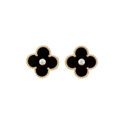 [Eterna Jewels]CLOVER MEDIUM 1 MOTIFS ONYX DIAMOND EARRINGS