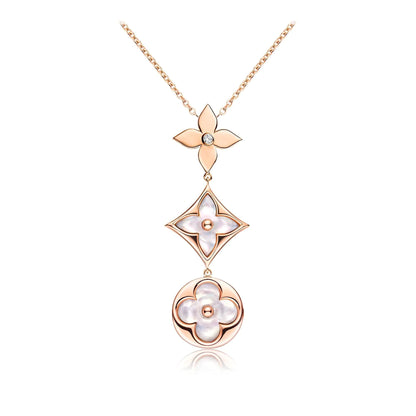 [Eterna Jewels]COLOR BLOSSOM LARIAT NECKLACE PINK GOLD WHITE MOTHER PEARL AND DIAMOND