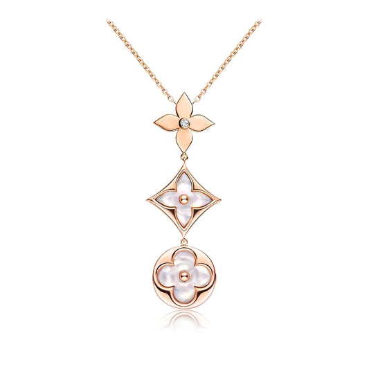 [Eterna Jewels]COLOR BLOSSOM LARIAT NECKLACE PINK GOLD WHITE MOTHER PEARL AND DIAMOND
